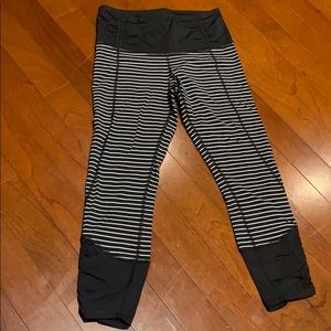 Lululemon black and white striped leggings.